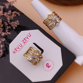 Stainless Steel Anti-Tarnish Ring – Dual Diamond Accent Gold Band